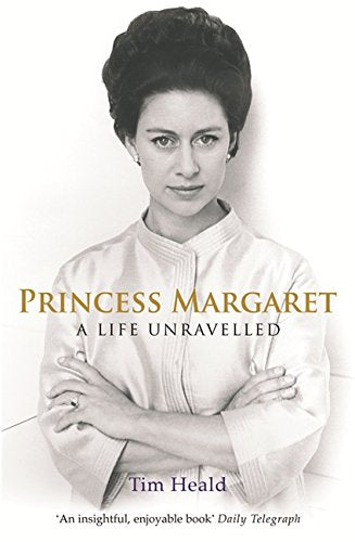 Black and white book cover featuring Princess Margaret with crossed arms, title in gold font.