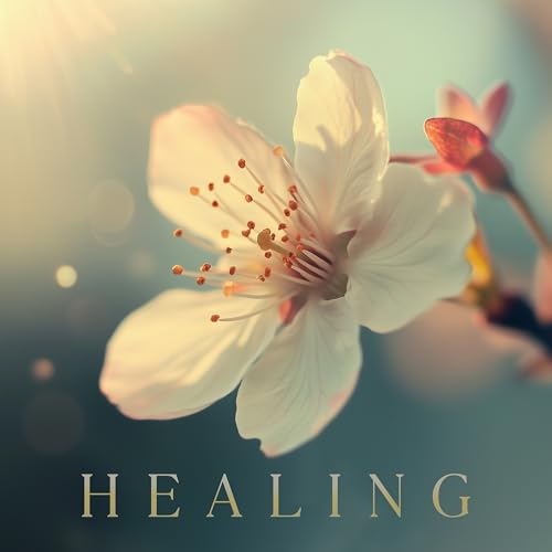 CD cover with a close-up of a white cherry blossom and the word "HEALING".