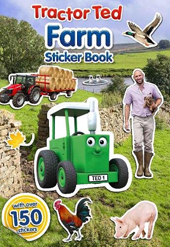 Tractor Ted" sticker book cover with farm scenes, tractor, and animals.