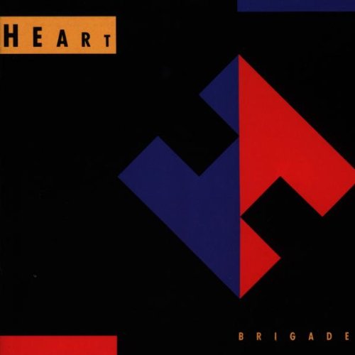 Heart's "Brigade" album cover: black background with red and blue geometric shapes.