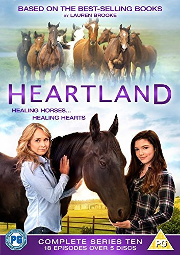 DVD cover for "Heartland" season ten, featuring two women and a horse.