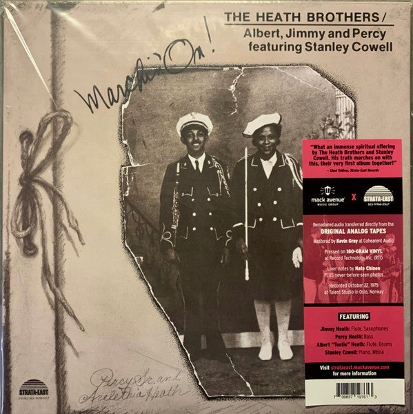 Vinyl album cover for "Marchin On" by Heath Bros. featuring Stanley Cowell.