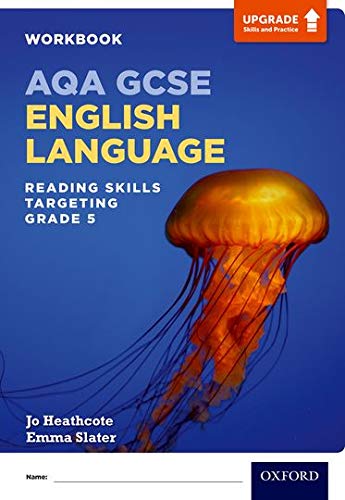 Blue workbook cover with jellyfish image, text: "AQA GCSE English Language.
