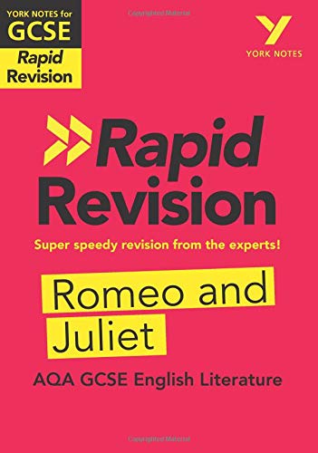 A red book cover with "Rapid Revision Romeo and Juliet" in black and yellow text.