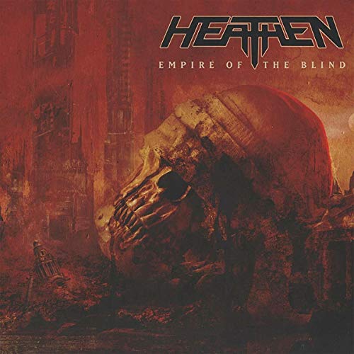 Album cover for Heathen's 'Empire of the Blind', featuring a haunting skull design.