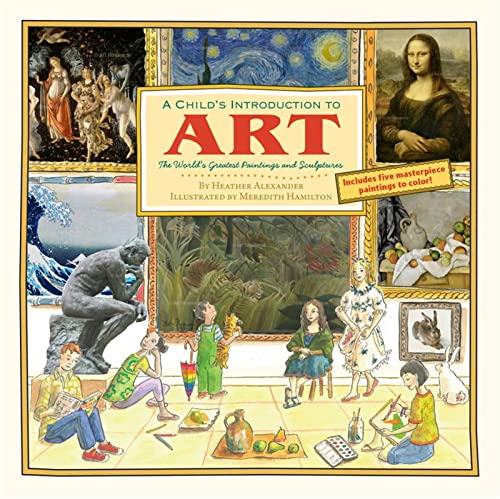 Book cover featuring famous artworks and children with art supplies.