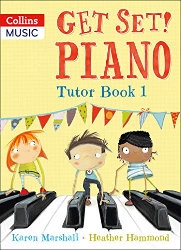 “Get Set! Piano Tutor Book 1” cover with children at a piano.