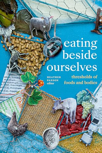 Book cover with collage of animals, food, and skeletal forms.