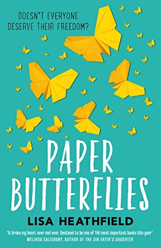 Book cover with teal background and many folded paper butterflies.