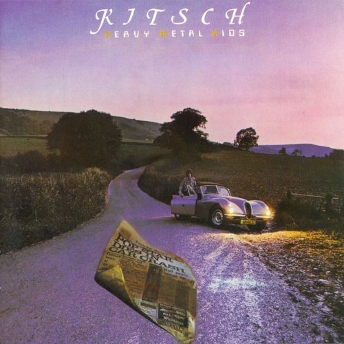 "Album cover with a car on a rural road and a newspaper."