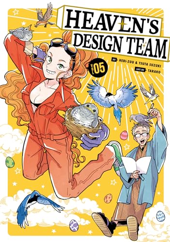 Manga cover: red-haired woman with birds and an older man reading.