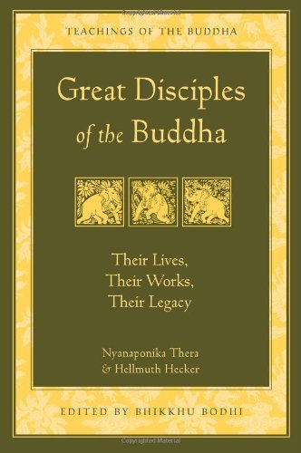 Book cover: “Great Disciples of the Buddha” with elephant illustrations.