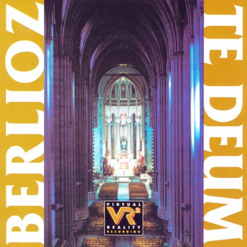 "CD cover featuring a cathedral interior with 'Berlioz Te Deum' text on yellow borders."