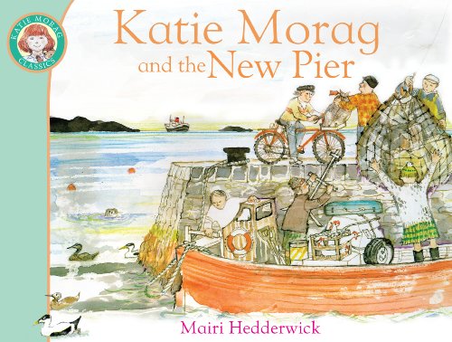 Book cover illustration showing people and a boat at a stone pier by the sea.