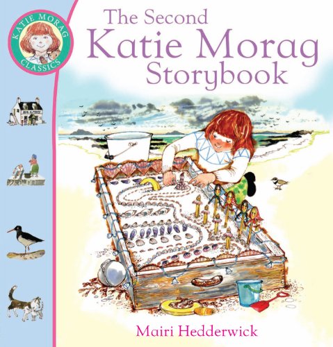 "Katie Morag Storybook" cover featuring a girl examining a treasure chest on a beach.