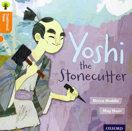 Book cover: illustration of Yoshi, a Japanese stonecutter with a hammer.