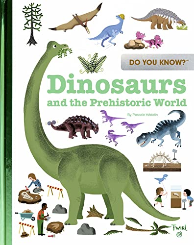 Children's book cover featuring various illustrated dinosaurs and paleontologists on a white background.