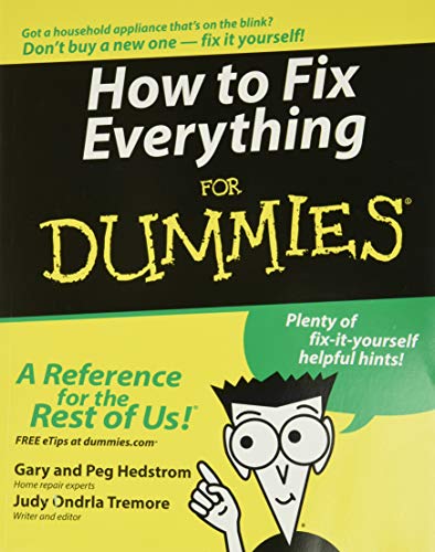 Book cover: "How to Fix Everything for Dummies" with cartoon illustration.
