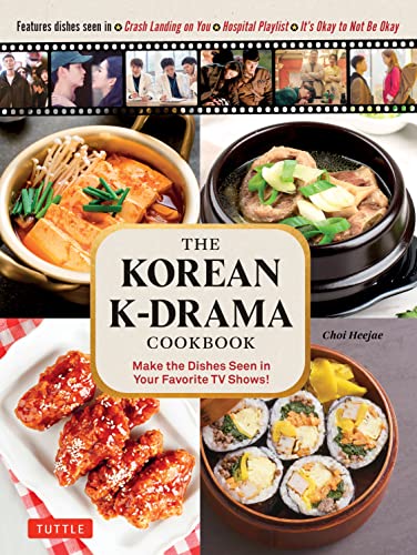 The Korean K-Drama Cookbook cover features images of various Korean dishes and show stills.