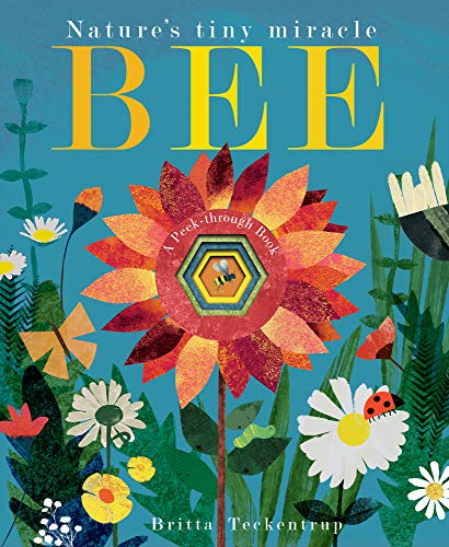 Book cover featuring a large red flower with a bee and various garden plants.