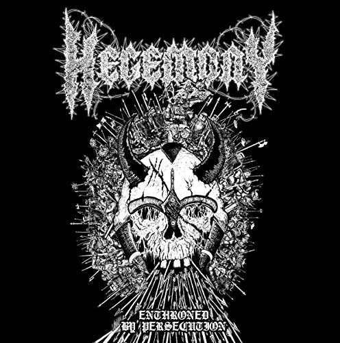 Black and white album cover with skull, thorns, and band name "Hegemony".