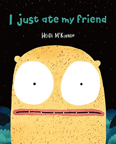 Book cover featuring a large, yellow, wide-eyed monster against a dark starry background.