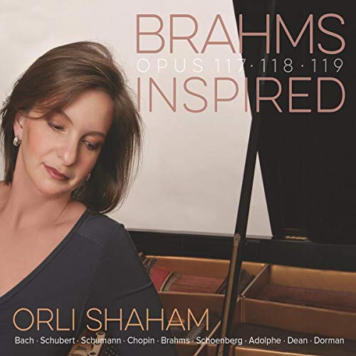 Woman with piano, album cover for "Brahms Inspired" by Orli Shaham.