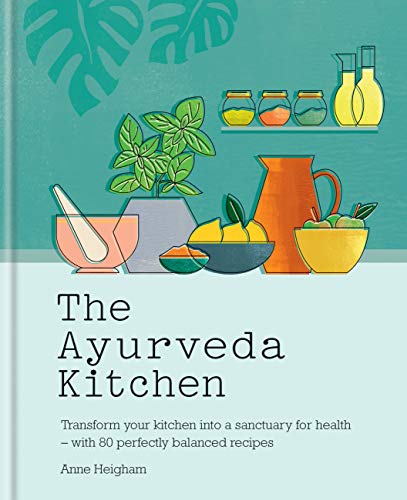 Cookbook cover with illustrated plants, spices, and kitchen tools.