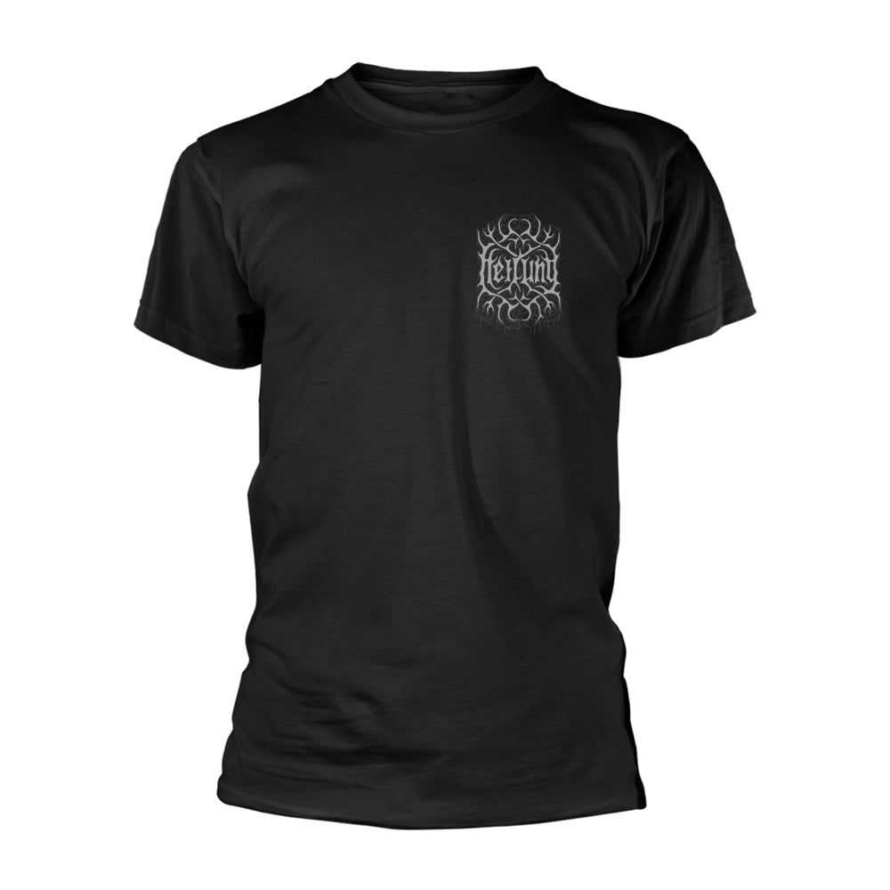 Black t-shirt with silver graphic of the band name "Heilung".