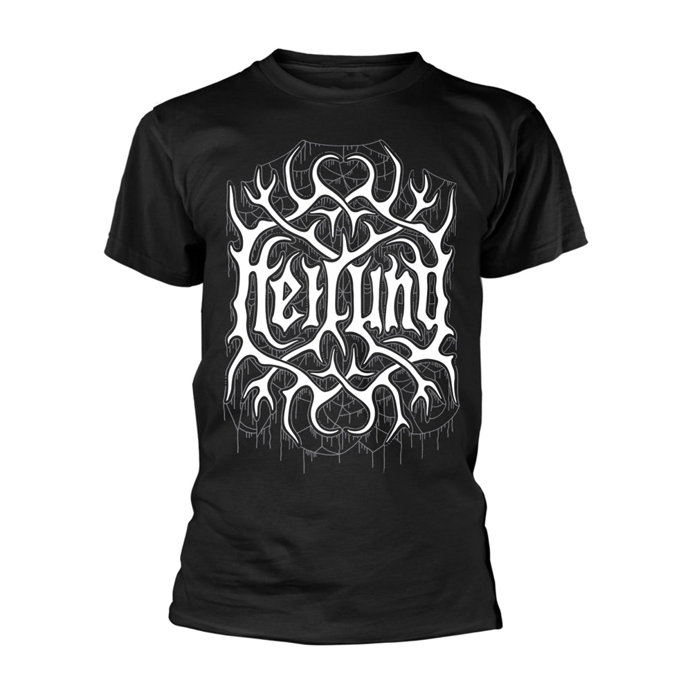 Black t-shirt with white Heilung band logo and antler-like graphic design on the front.