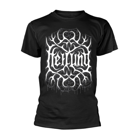 Black t-shirt with white Heilung band logo and antler-like graphic design on the front.