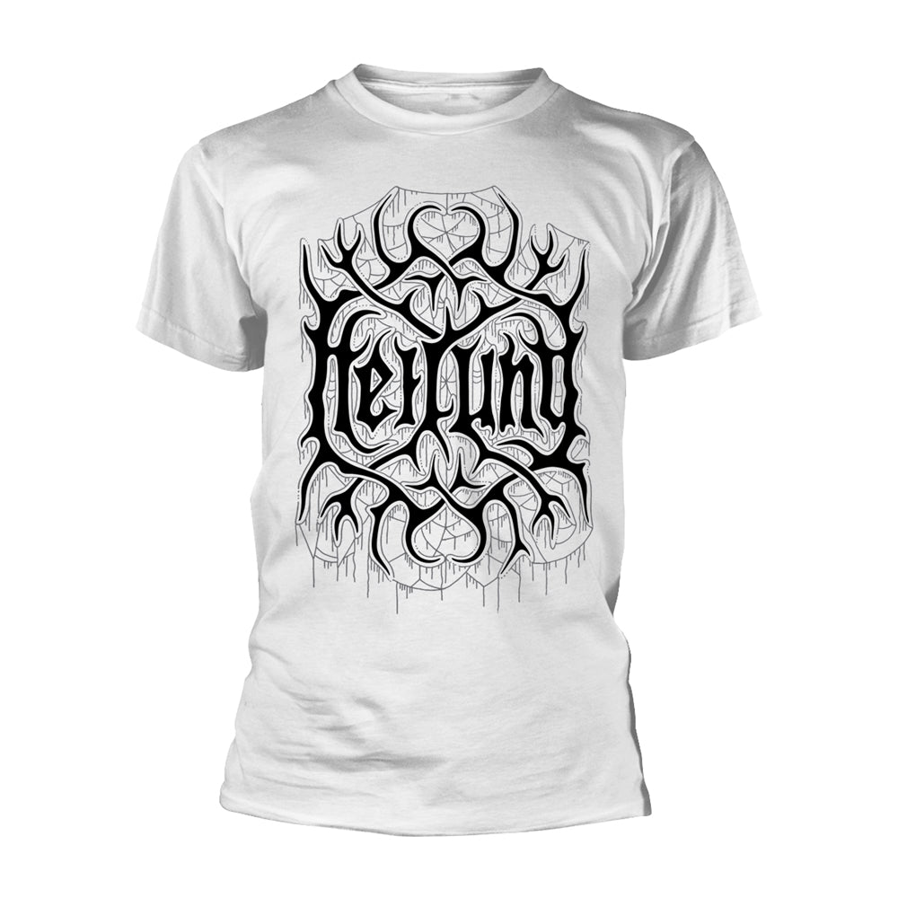 White t-shirt with black, ornate "Heilung" band logo graphic.