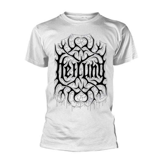 White t-shirt with black, ornate "Heilung" band logo graphic.