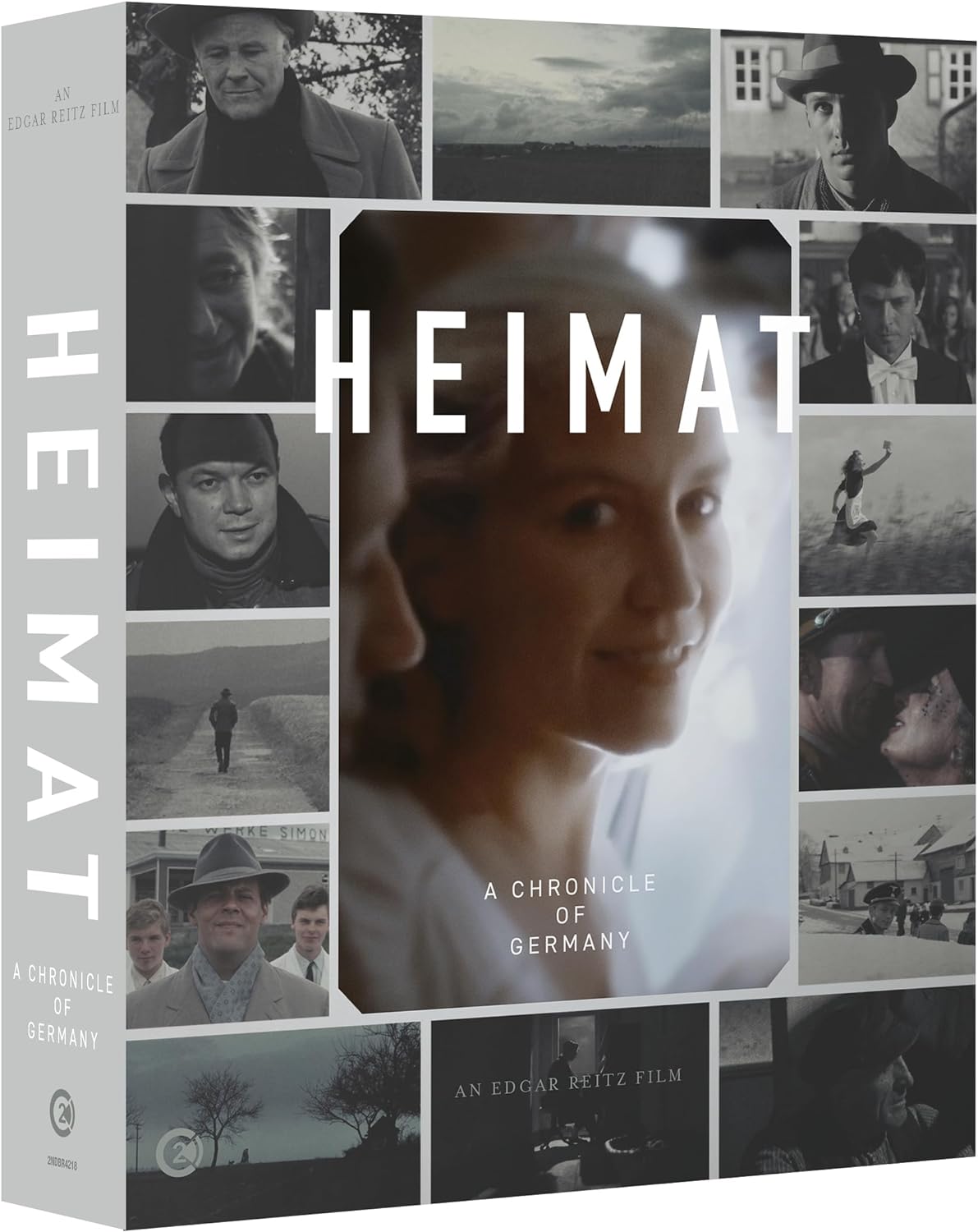 Blu-ray cover for “Heimat,” featuring black and white portraits and landscapes.