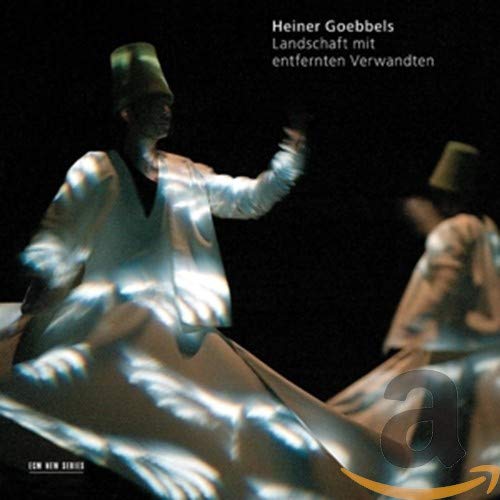 Blurred figures in light clothing and hats, dark background, CD cover.