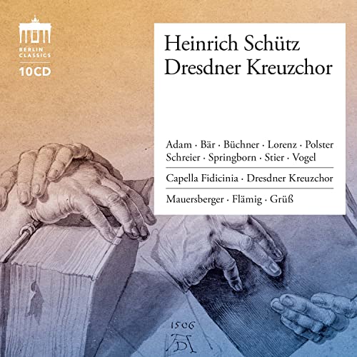 CD cover for Heinrich Schütz edition featuring hands and text.