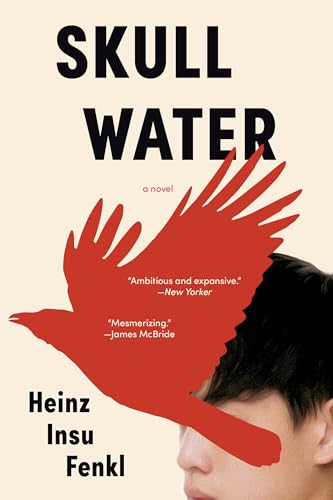 Book cover: "Skull Water" with red bird silhouette and partial face.