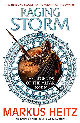 Book cover: armored warrior with sword, stormy landscape within ornate frame.