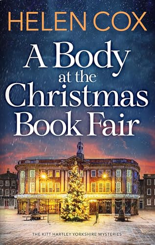 Book cover showing a lit building and Christmas tree under a snowy night sky.