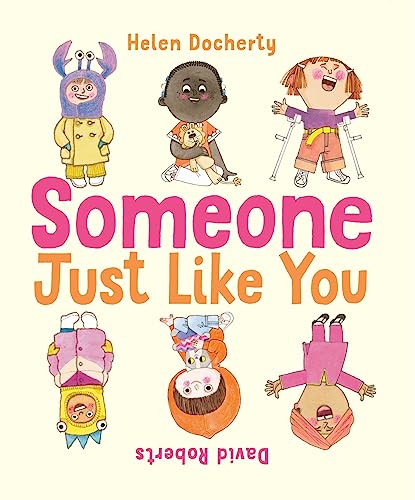 Book cover featuring six diverse children, some upright and some upside down.