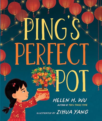 Book cover: girl with potted plant, red lanterns, and bold title text.