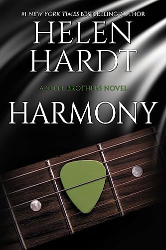 Book cover for “Harmony” by Helen Hardt, featuring a guitar pick.