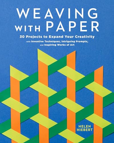 Book cover with woven paper art in orange and green tones.
