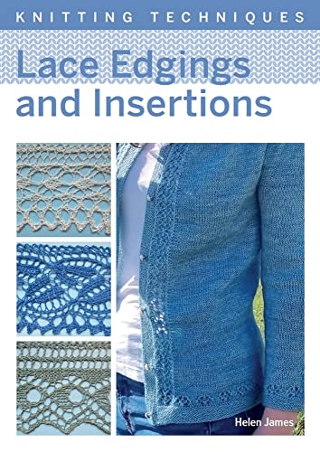 Book cover showing knitted lace edgings and a blue cardigan.