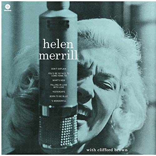 Helen Merrill album cover featuring a vintage microphone and portrait.