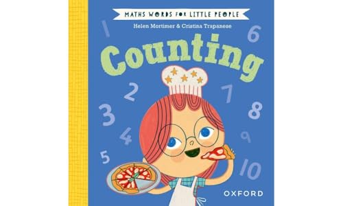 Book cover: "Counting" with illustrated girl, numbers, and pizza.
