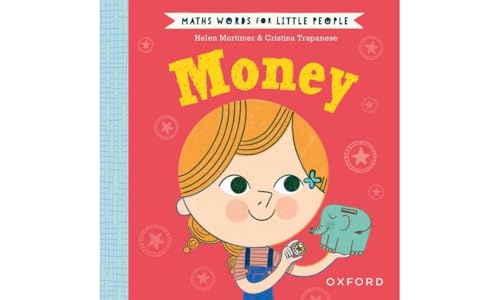 Red book cover with a girl, piggy bank, and the title "Money".