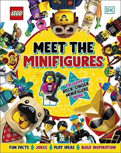 LEGO book cover featuring colorful minifigures and a rock singer figurine.