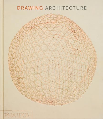 Book cover: "Drawing Architecture" with abstract orange line sphere design.