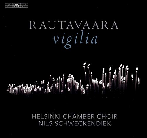 CD cover for Rautavaara’s “Vigilia” featuring lit candles in darkness.